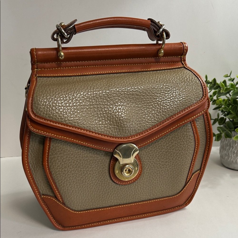 Taupe and Brown Structured Top-Handle Women's Bag
